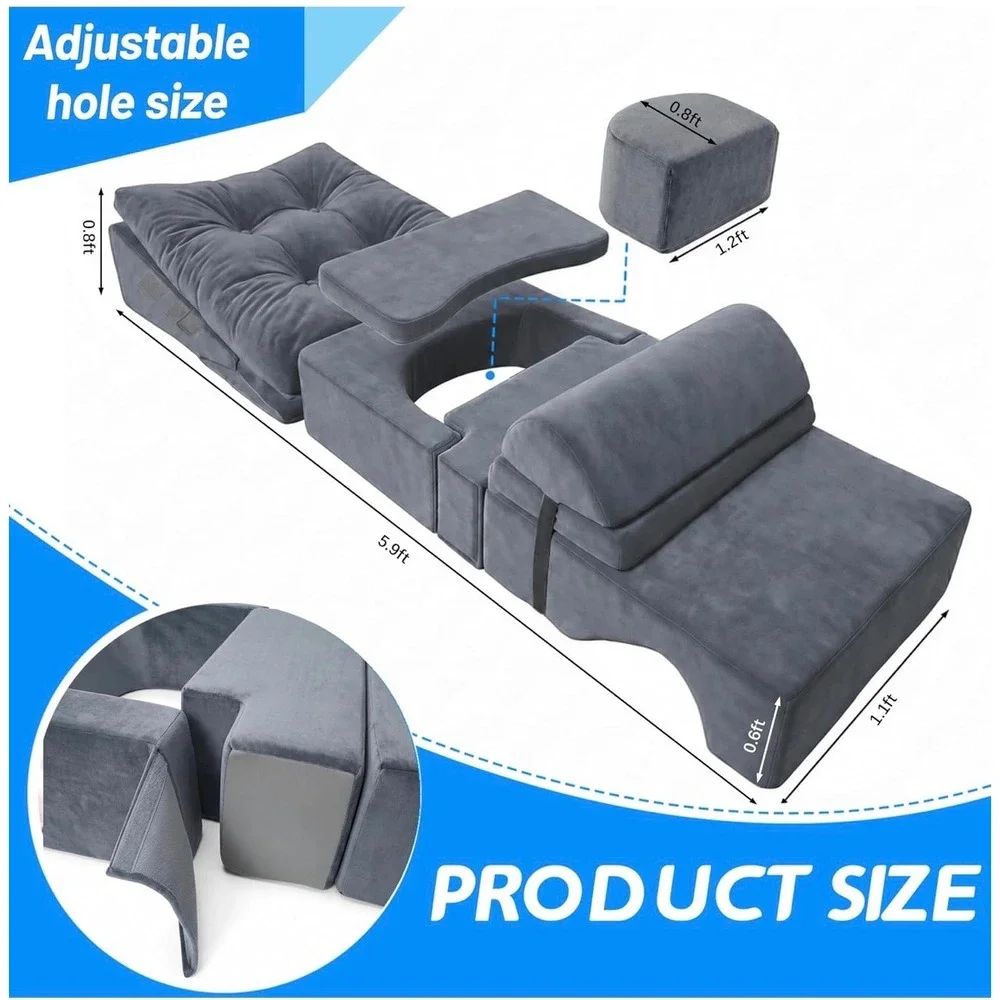 BBL Recovery Bed Mattress 9-Piece Adjustable Post Surgery Pillow Set Grey Foam